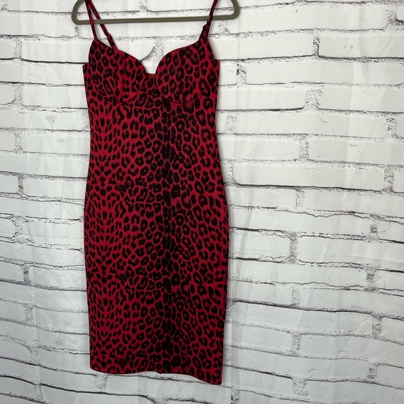 AKIRA Red Leopard Bodycon Bustier Mini Dress Women’s Medium Spaghetti Strap Cute - Picture 7 of 13